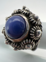 Vintage Mexican signed Lapis Poison Ring