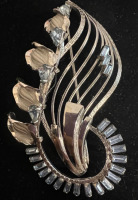 Aquamarine Rhinestone Baguettes Art Nuevous Brooch