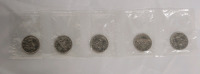 1968 Canadian Uncirculated One Dollar Coins , Five (5) Sealed Coins