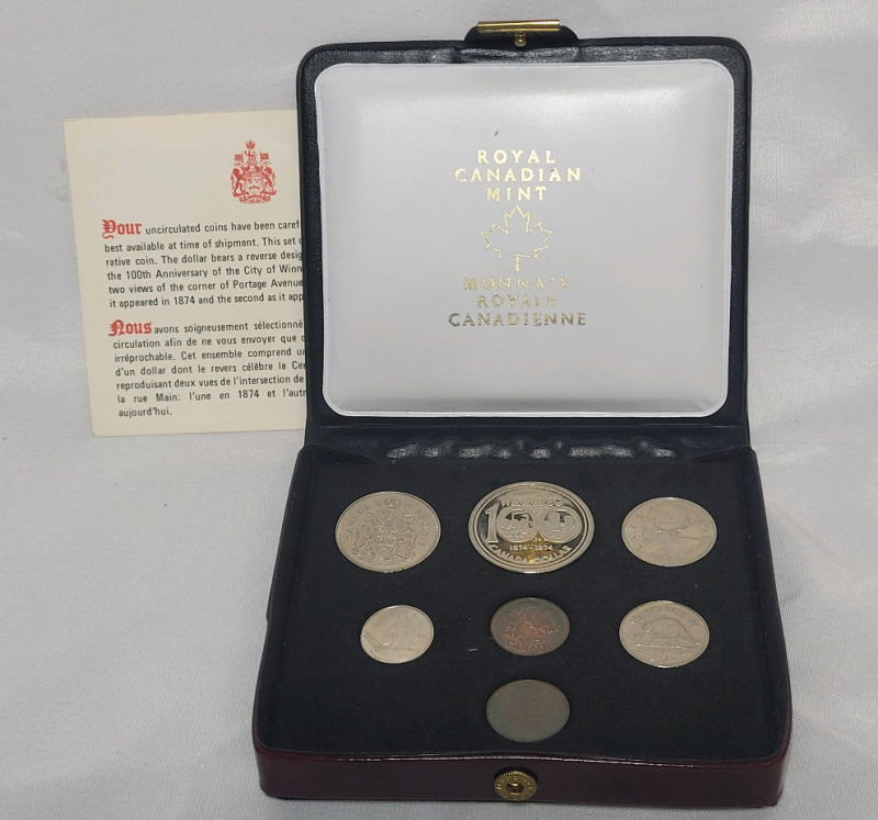 1974 (1874-) Canadian Winnipeg Uncirculated Double Penny Coin Set in Case