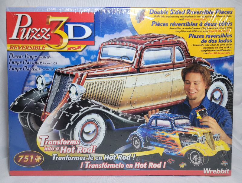 Wrebbit ' 30s Classic Coupe Car ' Reversible 3D Puzzle , Two Puzzles in One - New