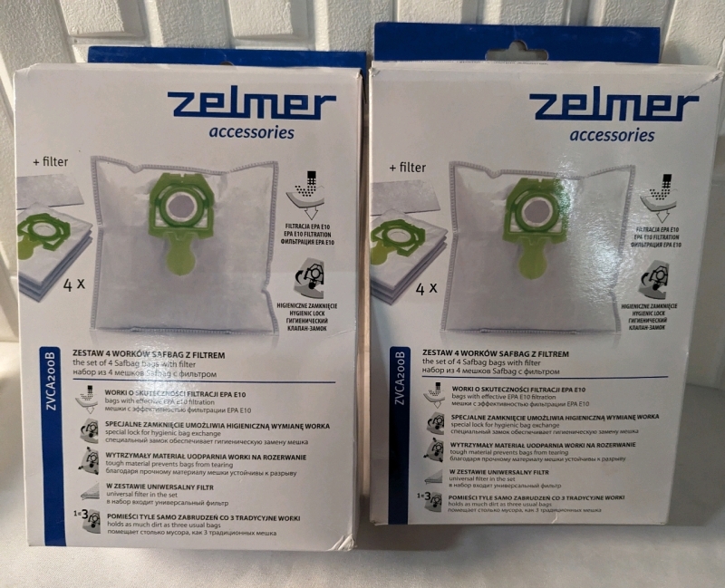 8 (EIGHT) New Zelmer Accessories set of 4 Safbag bags with filter.