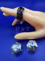 925 sterling Black Spinel style Rolling Ring Alfred Sung signed earrings