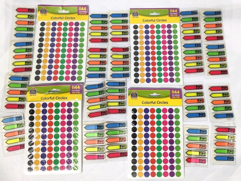 4 Packs New Colorful Circles Mini Stickers (1144 per pack) & 20 Packs Neon "Sign Here" Arrow Stickies