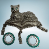 Green Rhinestone Eyed Cat on Pillow Signed Brroch 2 x 925 Charms