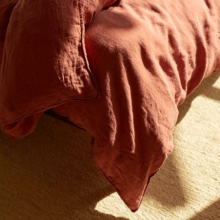 Brook Linen, Washed Linen Full/Double Duvet Cover. Colour- Terracotta.