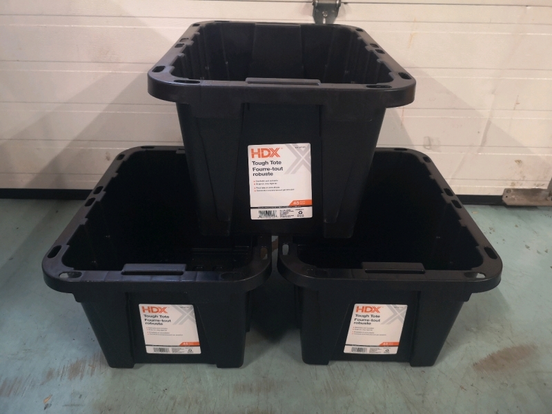 3 HDX Storage Totes 45L - No Lids