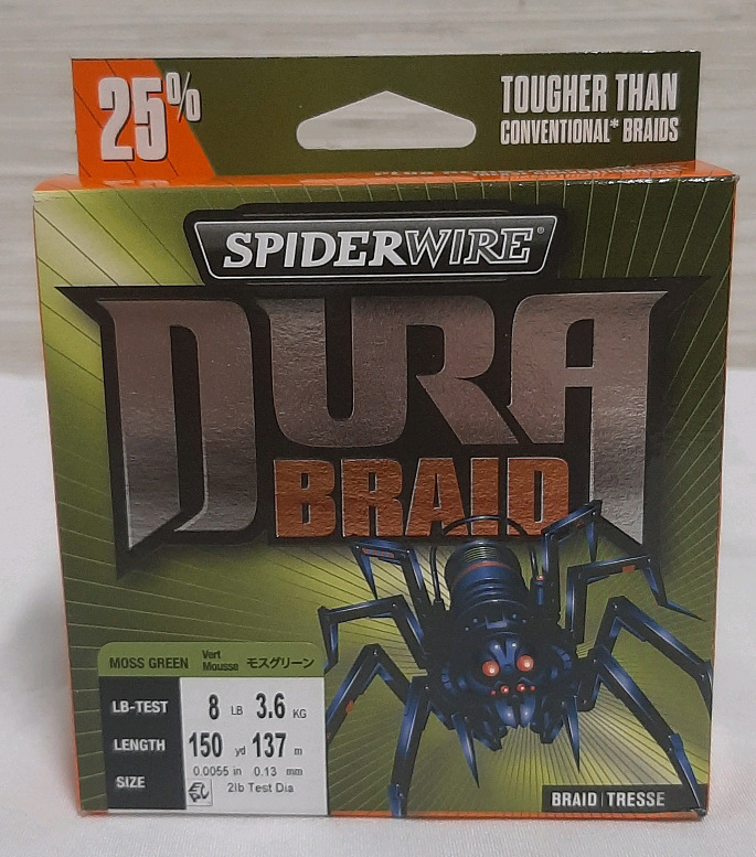 New Dura Brand Spider Wire Braided Line. 8lb Test 150 Yards. Colour is Black