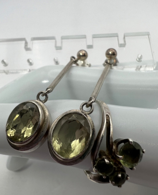 Sterling 925 Green Amethyst Drop Earrings 925 Olivine Ring