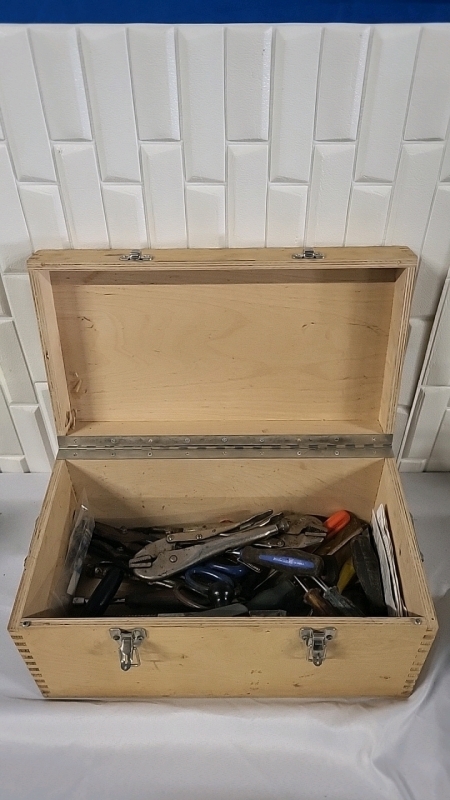 Wood Box Filled with Tools - 18"x10"x9.5"