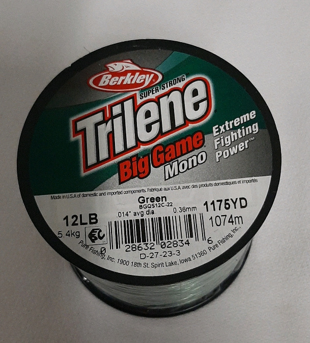 New, Berkley Trilene Big Game Mono, Green 12lb Test 1175 yards.