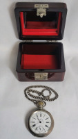 Antique Swiss Cylindre 8 Rubis 800 Silver Pocket Watch w/800 Silver Chain , Working
