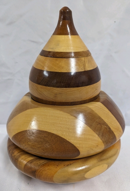 3 Vintage Handcarved Wooden Bowls - 1 with Lid.