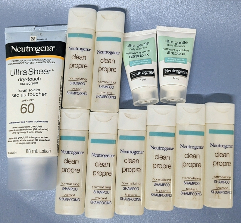 New NEUTROGENA Sunscreen 88ml, Travel-Size Shampoos 24ml ea & Daily Cleansers 14ml ea