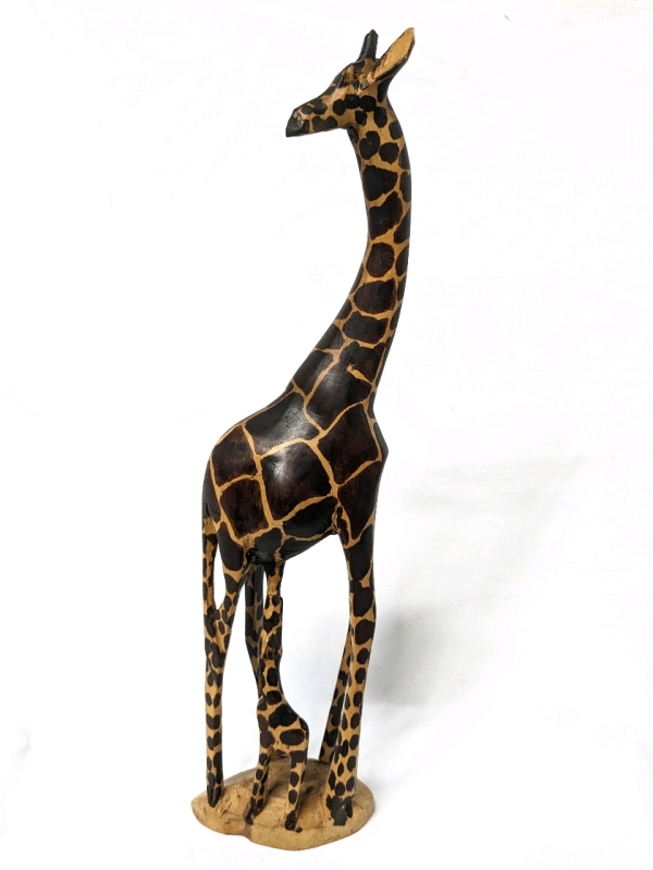 Eclectic 18.25" Tall Carved Wooden Giraffe Nursing Calf