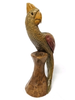 14.5" Tall Carved Wooden Parrot Statuette