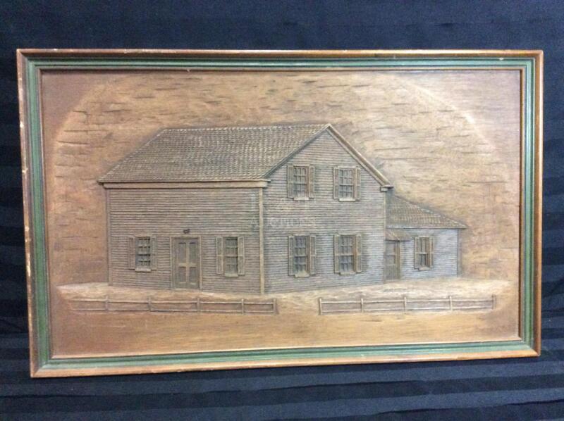 Vintage Hand Carved Farmhouse Scene Signed