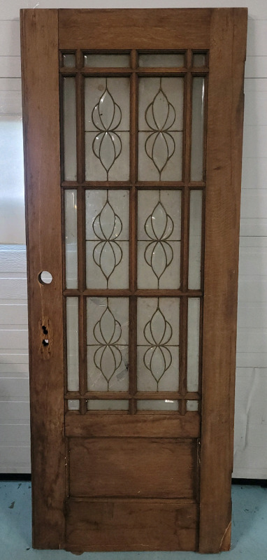 Vintage Oak Door w/Leaded Bevelled Clear & Frosted Glass , 24 1/4"×95 1/4"×1 3/4"