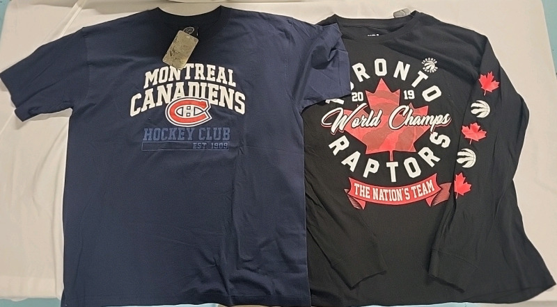 2 New Men's Shirts - XL Raptors & L Canadiens