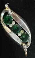 Sterling Emerald Rhinestone Vintage Bind Boyd Brooch