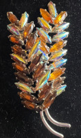 Vintage Czech Crystal Rhinestone double tiered Leaf Brooch