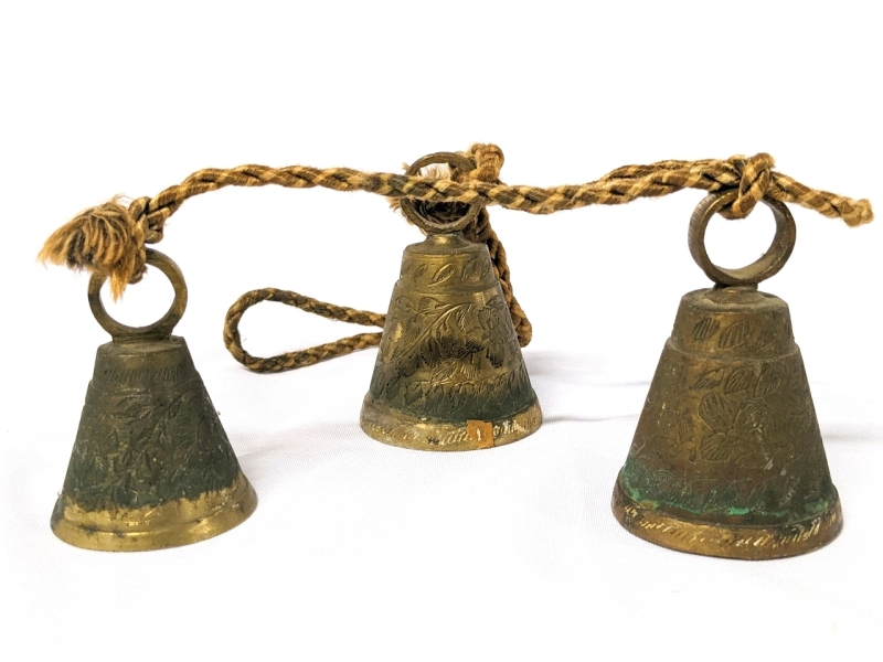 Trip of Vintage Brass BELLS of SARNA INDIA on Cord