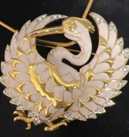 Rare D&rsquo;Orlan Creme Enamel Statement Brooch Necklace signed