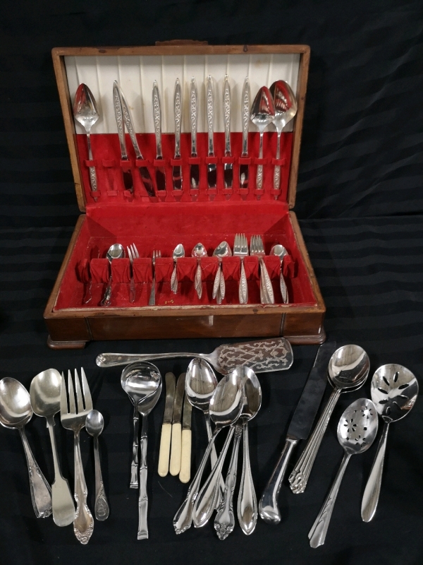 Vintage Flatware in Wooden Case - Roger Brothers