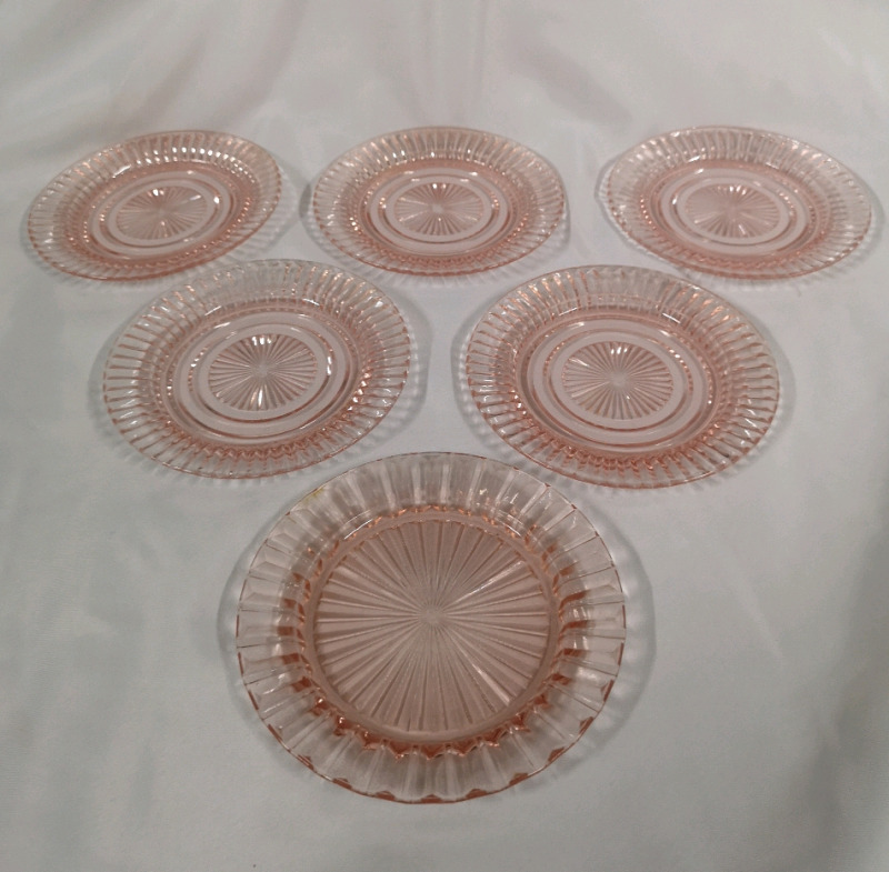 6 Vintage Pink Depression Glass Plates