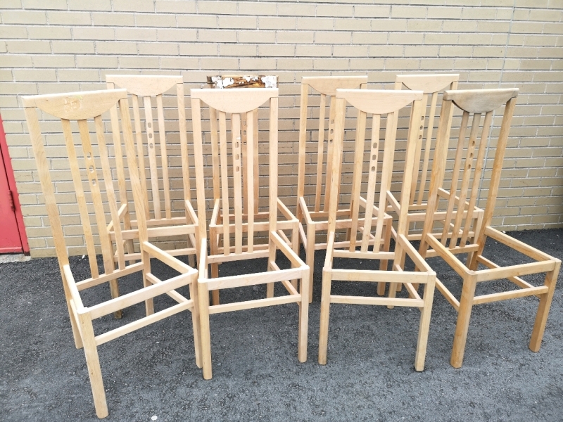 8x Wooden Unfinished High Back Dinning Chairs