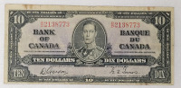1937 Bank of Canada Ten Dollar Bank Note , Signed Gordon / Towers