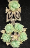 CORO Necklace Brooch Set Carved green Porcelain Roses Enamel Earrings - 4