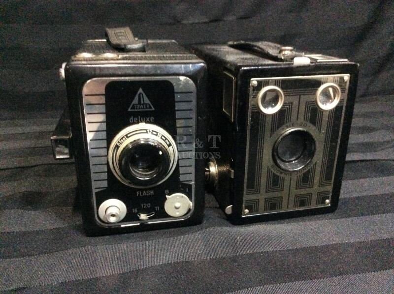 2 Vintage Box Cameras Brownie Junior & Tower