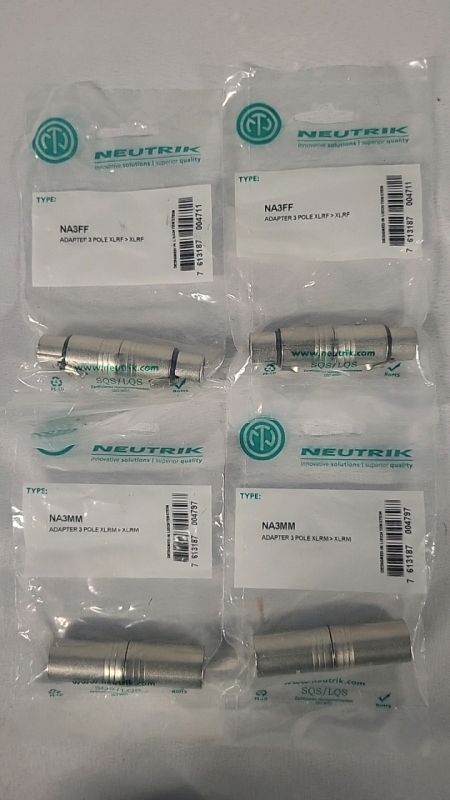 4 New Neutrik 3 Pole Adapters - 2 Each - NA3FF & NA3MM