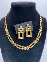 Classic Vintage MONET Art Deco Brick Necklace Earrings Set