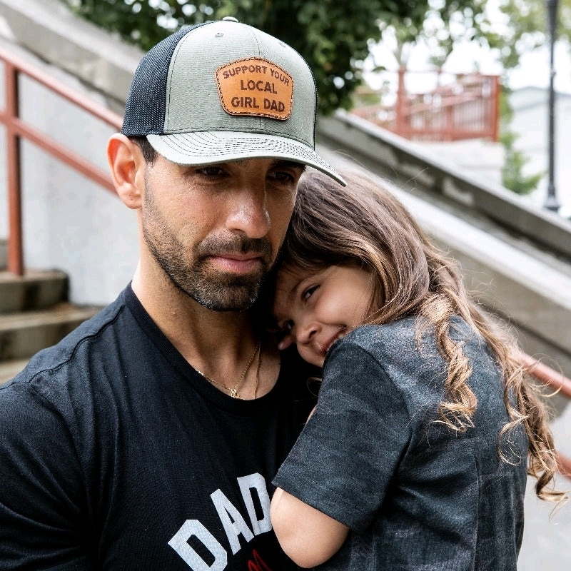 New DAD BOD Support Your Local Girl Dad Leather Patch Hat (Military Green/Black Mesh) One Size Fits Most.