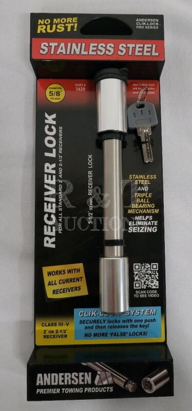 New Anderson Stainless Steel 5/8" Receiver Lock for 2" - 2.5" Locks - New