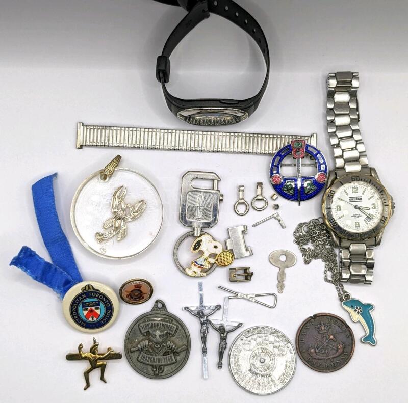 Mostly Vintage Men's Junk Drawer Lot including Vintage Brownies pin, 1904-1925 Calendar Token & More!