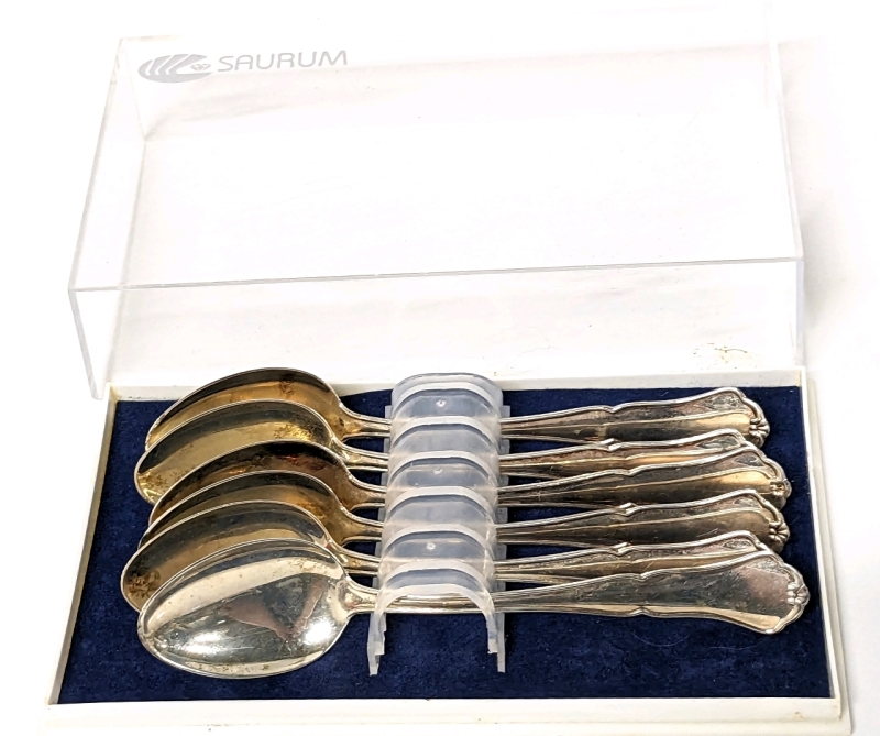 Vintage Set of Six 830 Silver Saurum Spoons with Original Box