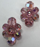 SHERMAN Vintage Light Pink AB Crystal Rhinestone signed Earrings