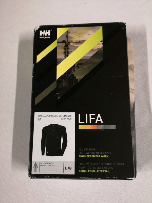 New Helly Hansen sz Large Workwear Men's Lifa Base Layer Crew Neck Long Sleeve Top - Black