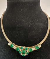 Vintage CORO Pegasus signed Emerald Rhinestone Necklave