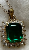 Vintage Emerald Rhinestone Gold Filled Necklace