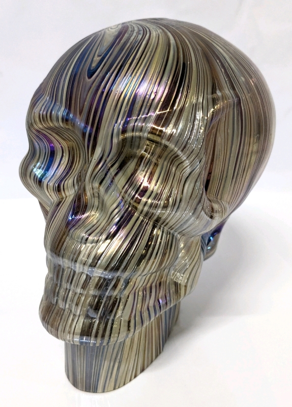 Rare Stellar MCM Iridescent Art Glass Skull
