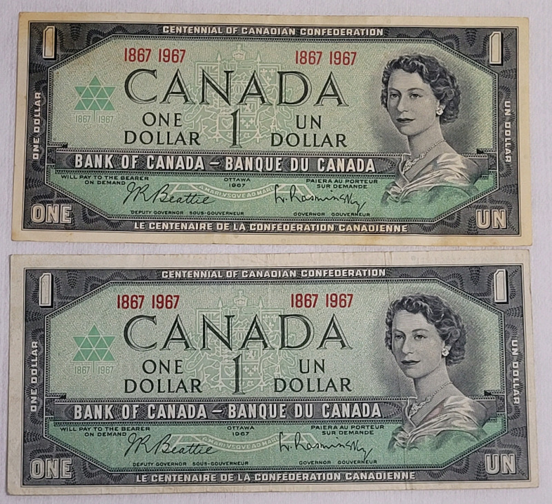 1967 (1867-) Canadian Bank of Canada One Dollar Bank Notes