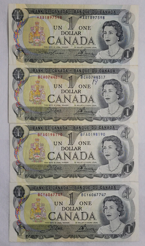 1973 Canadian Bank of Canada One Dollar Bank Notes . One *AA Replacement Note