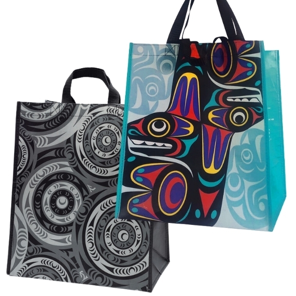 2 New NATIVE NORTHWEST Large Eco Shopping Bags: Thunderbird and Whale, Life