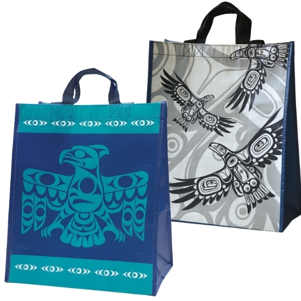 2 New NATIVE NORTHWEST Large Eco Shopping Bags: Soaring Eagle & Connecting with Our Ancestors