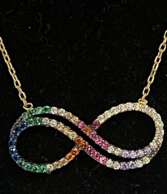 Infinity 925 sterling Gold Plate MultiStone Necklace