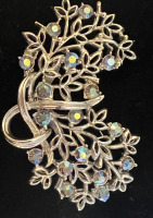 Art Nouveau AB Blue Rhinestone Brooch